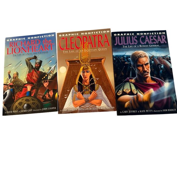 Graphic Nonfiction Book Set Richard The Lionheart Cleopatra Julius Caesar Histor - Picture 1 of 2